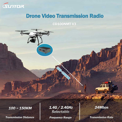 CD100NMT Émetteur COFDM à longue portée pour drones/UAV, conception MIMO à double antenne, jusqu'à 150 km