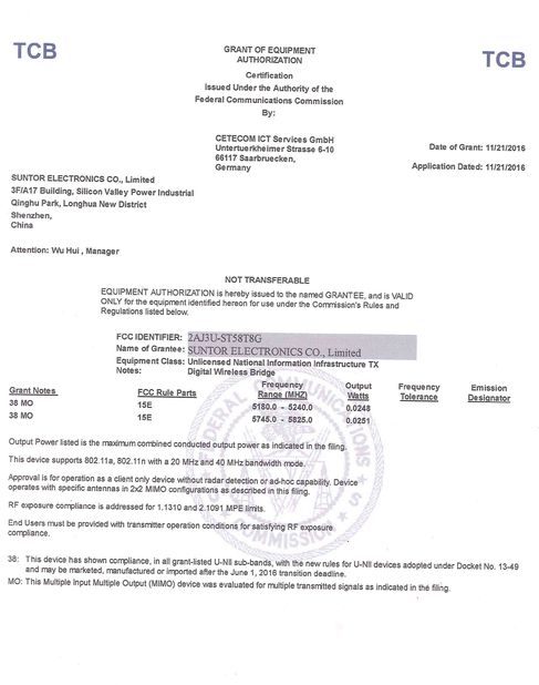 LA CHINE SUNTOR ELECTRONICS CO.,LIMITED certifications